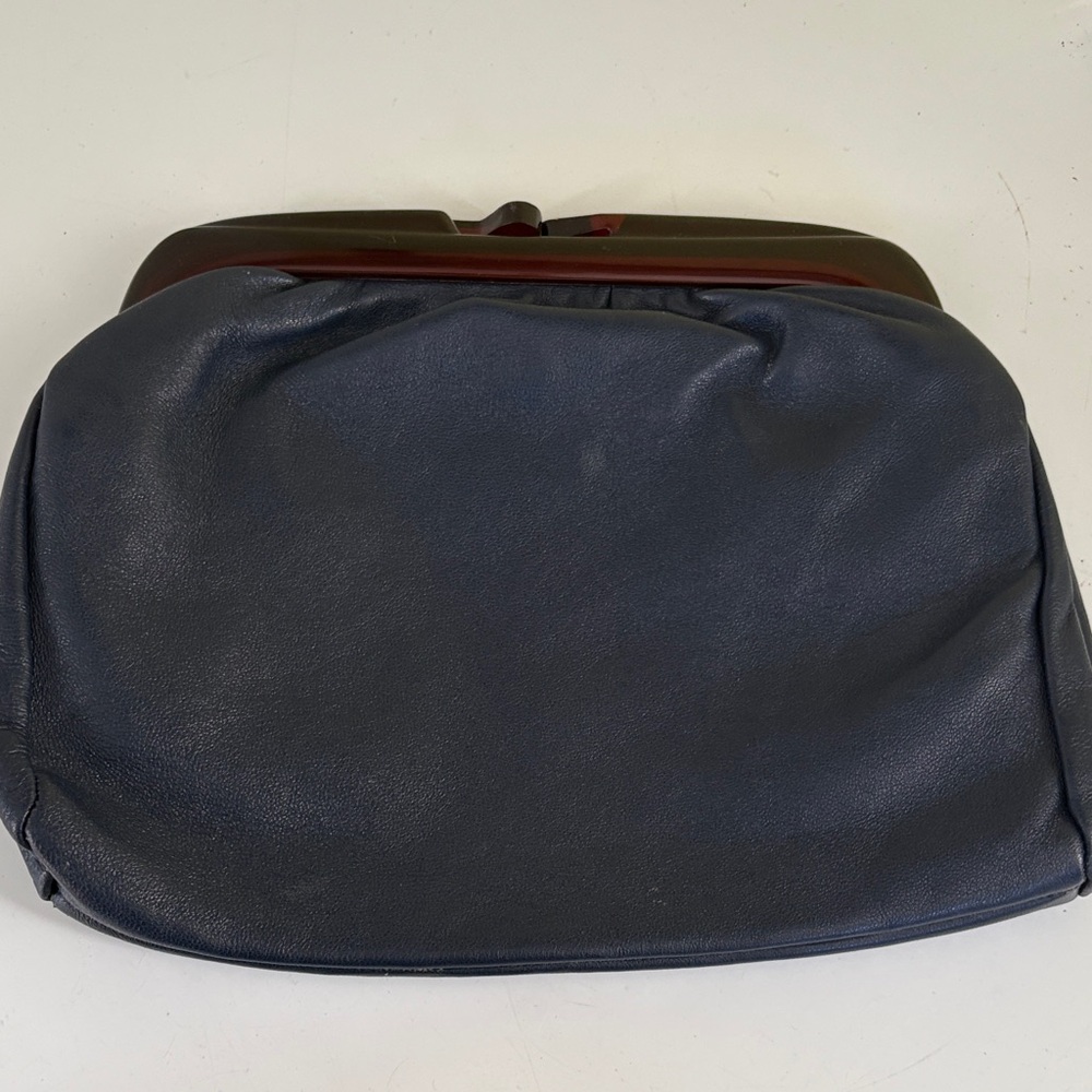 Unbranded Navy Leather Made In Italy Kisslock Clutch